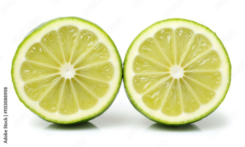 Freshly cut lime halves on white surface Freshly cut lime halves on white surface