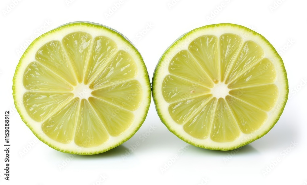 Freshly cut lime halves on white background Freshly cut lime halves on white background