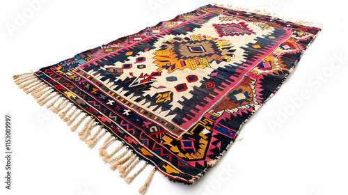 Vintage Romanian Rug with Traditional Motifs on white background.PNG