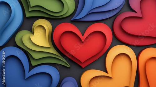 Colorful heart shapes display abstract art digital design vibrant environment creative viewpoint love concept