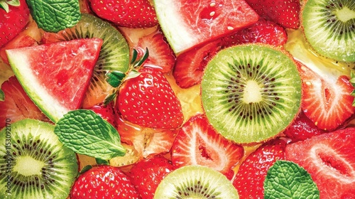 Juicy Slices Of Strawberries Kiwi And Watermelon