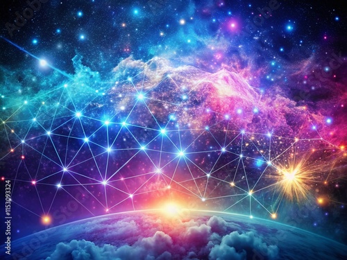 Double Exposure Network Connectivity Banner: Futuristic Space & Digital World