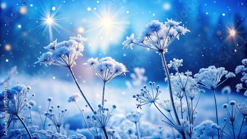 Winter Frost Landscape, Blue Gradient, Snowflakes photo