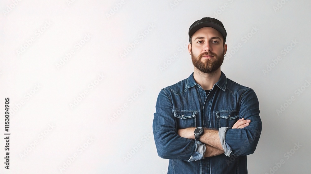 Confident Mechanic Standing with Arms Crossed Against Wall