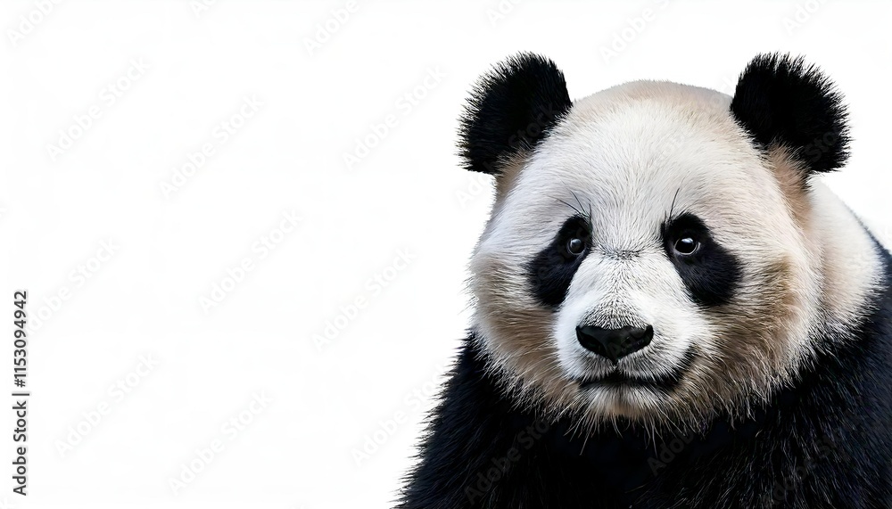 Fototapeta premium A panda sitting peacefully and isolated on a white background, soft fur and adorable expression
