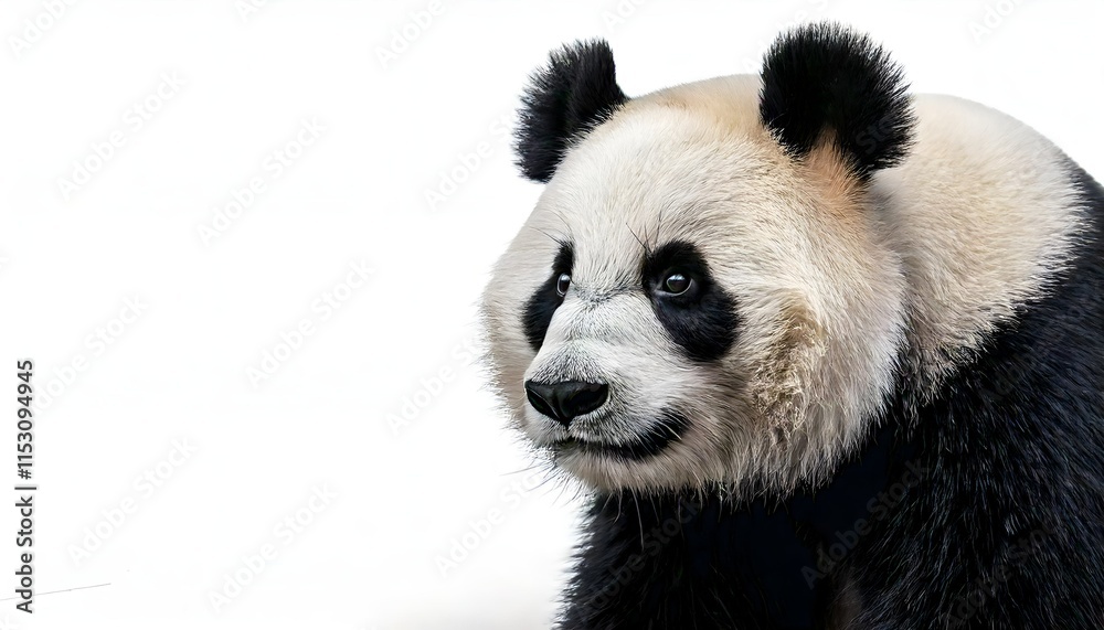 Fototapeta premium A panda sitting peacefully and isolated on a white background, soft fur and adorable expression