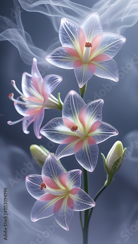 A beautiful spectrum of Alstroemerias flowers with delicate, translucent petals illuminated by soft light. Created with generative AI