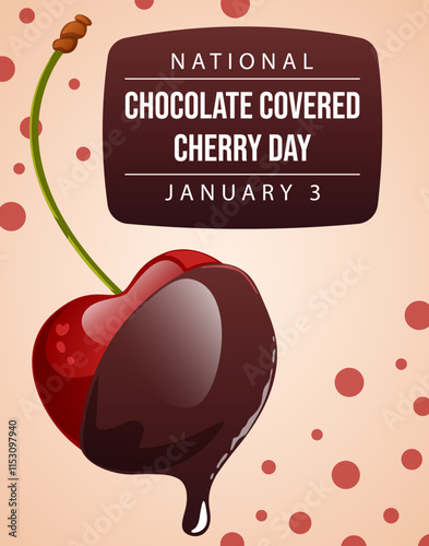 National Chocolate Covered Cherry Day January 3 Vector Template with Cute Chocolate Dipped Cherry Illustration