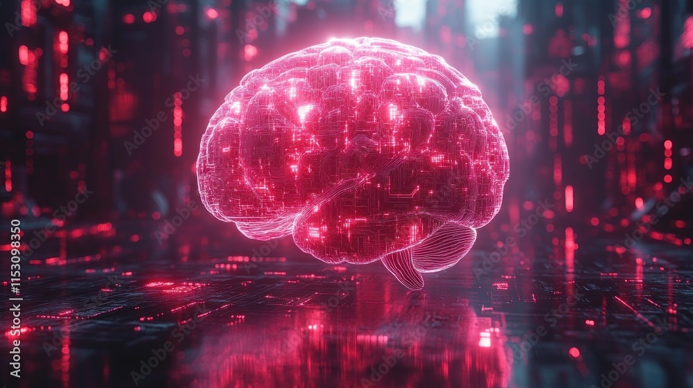 Obraz premium A glowing, digital brain representation in a futuristic environment.