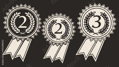 Gold, silver and bronze metal circle frames 3d vector realistic illustration. First, second and third place medals or buttons isolated on black background. Certified. Quality blank, empty badge set.