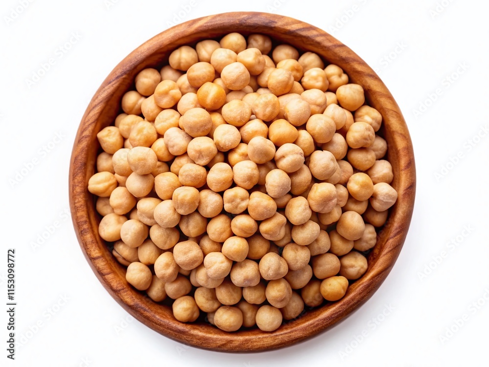 Dried Chickpeas in Wooden Bowl, Top View, Isolated White Background - High-Resolution Stock Photo Dried Chickpeas in Wooden Bowl, Top View, Isolated White Background - High-Resolution Stock Photo