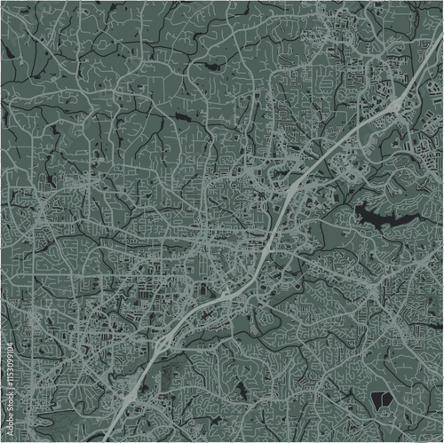 Map of Alpharetta in Georgia in a smooth dark style. Contains layered vector with roads water, parks, etc.