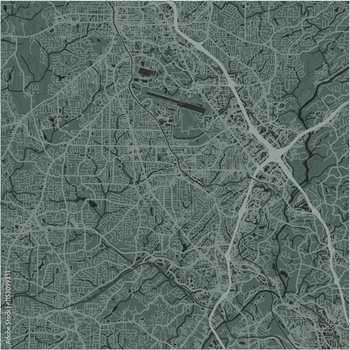 Map of Smyrna in Georgia in a smooth dark style. Contains layered vector with roads water, parks, etc.