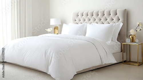 Premium Bedroom Styling Cozy white bed with elegant decor.