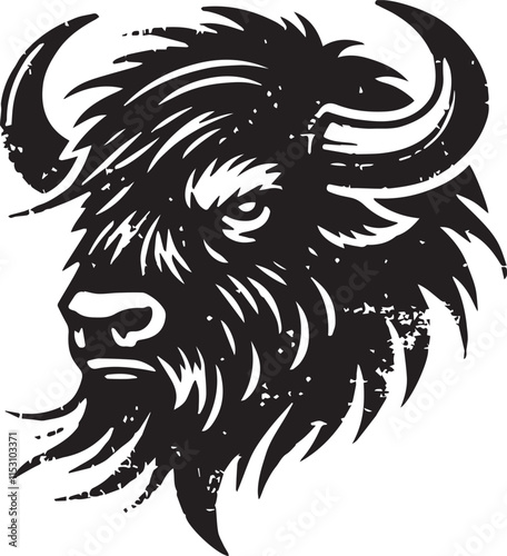 Bison head silhouette in grunge style