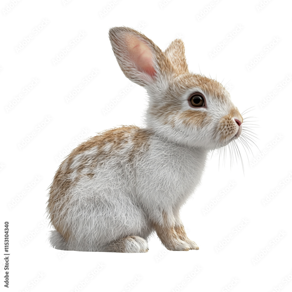 Obraz premium A realistic rabbit sitting on a transparent background. The detailed fur texture and natural posture make this image ideal for Easter themes, wildlife projects, or educational materials.