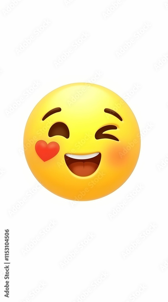 Yellow smiley, red heart, cheerful smile on isolated white background Yellow smiley, red heart, cheerful smile on isolated white background