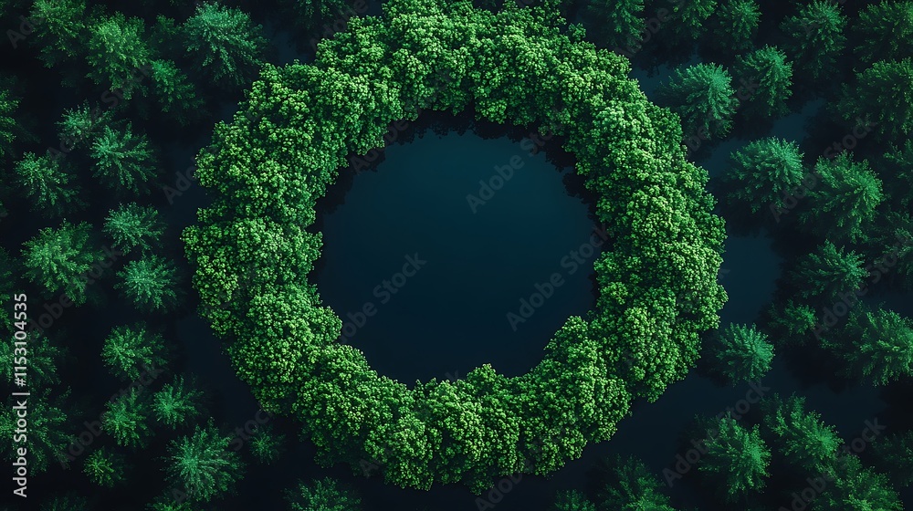 Aerial View of Circular Lake Surrounded by Lush Green Forest Aerial View of Circular Lake Surrounded by Lush Green Forest