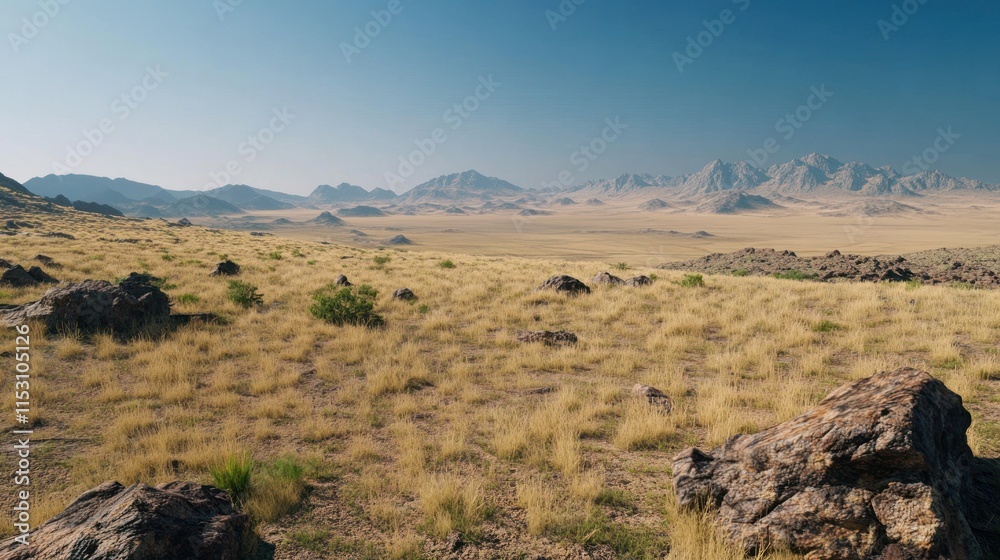 Fototapeta premium Desert Landscape with Mountain Range in the Distance