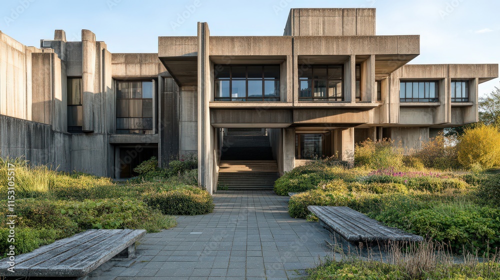 Fototapeta premium Architects unveil new brutalist architecture, highlighting its bold aesthetics and functionality