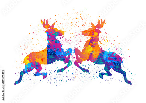 Watercolor Reindeer, Abstract Reindeer, Colorful Reindeer, Reindeer Illustration, Reindeer Drawing, Reindeer