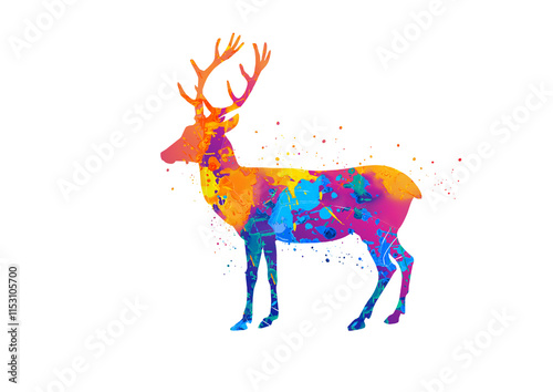 Watercolor Reindeer, Abstract Reindeer, Colorful Reindeer, Reindeer Illustration, Reindeer Drawing, Reindeer