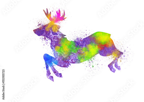 Watercolor Reindeer, Abstract Reindeer, Colorful Reindeer, Reindeer Illustration, Reindeer Drawing, Reindeer