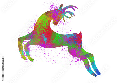 Watercolor Reindeer, Abstract Reindeer, Colorful Reindeer, Reindeer Illustration, Reindeer Drawing, Reindeer
