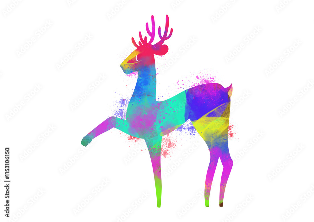 Obraz premium Watercolor Reindeer, Abstract Reindeer, Colorful Reindeer, Reindeer Illustration, Reindeer Drawing, Reindeer