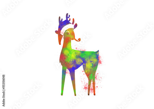 Watercolor Reindeer, Abstract Reindeer, Colorful Reindeer, Reindeer Illustration, Reindeer Drawing, Reindeer
