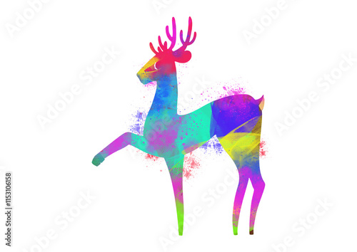 Watercolor Reindeer, Abstract Reindeer, Colorful Reindeer, Reindeer Illustration, Reindeer Drawing, Reindeer