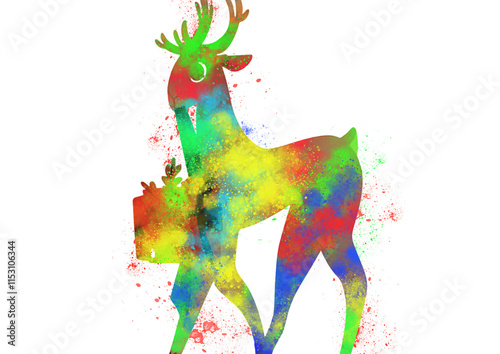 Watercolor Reindeer, Abstract Reindeer, Colorful Reindeer, Reindeer Illustration, Reindeer Drawing, Reindeer