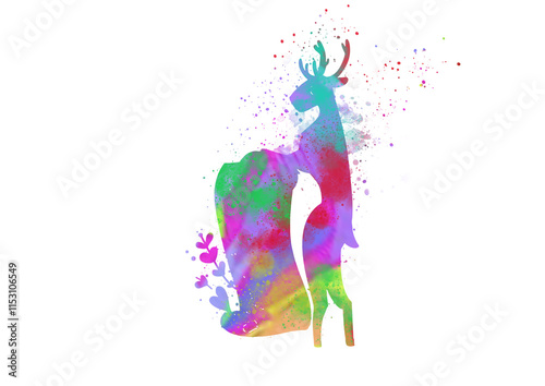 Watercolor Reindeer, Abstract Reindeer, Colorful Reindeer, Reindeer Illustration, Reindeer Drawing, Reindeer