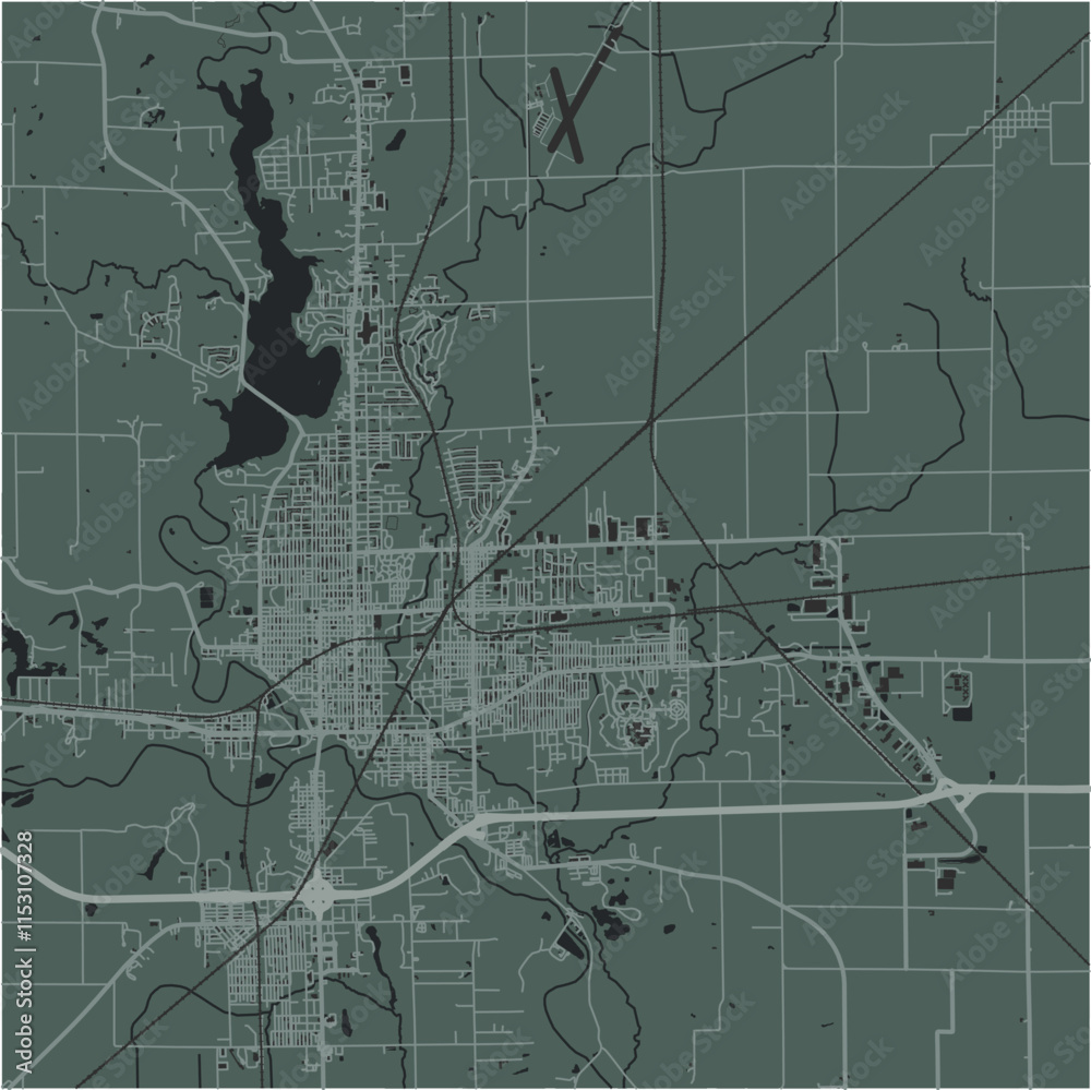 Naklejka premium Map of Dnavill in Illinois in a smooth dark style. Contains layered vector with roads water, parks, etc.