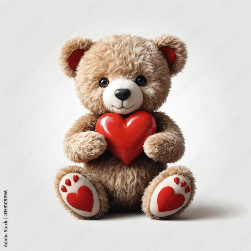 Teddy bear holding a red heart with a white background. Teddy bear holding a red heart with a white background.