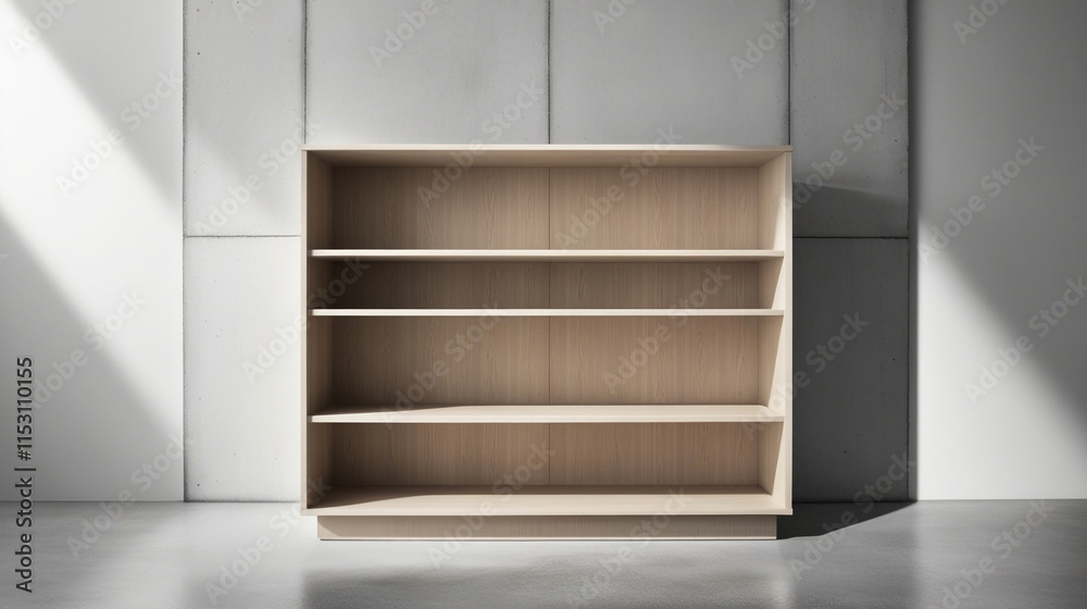 Empty wooden shelf over white concrete background front view Empty wooden shelf over white concrete background front view
