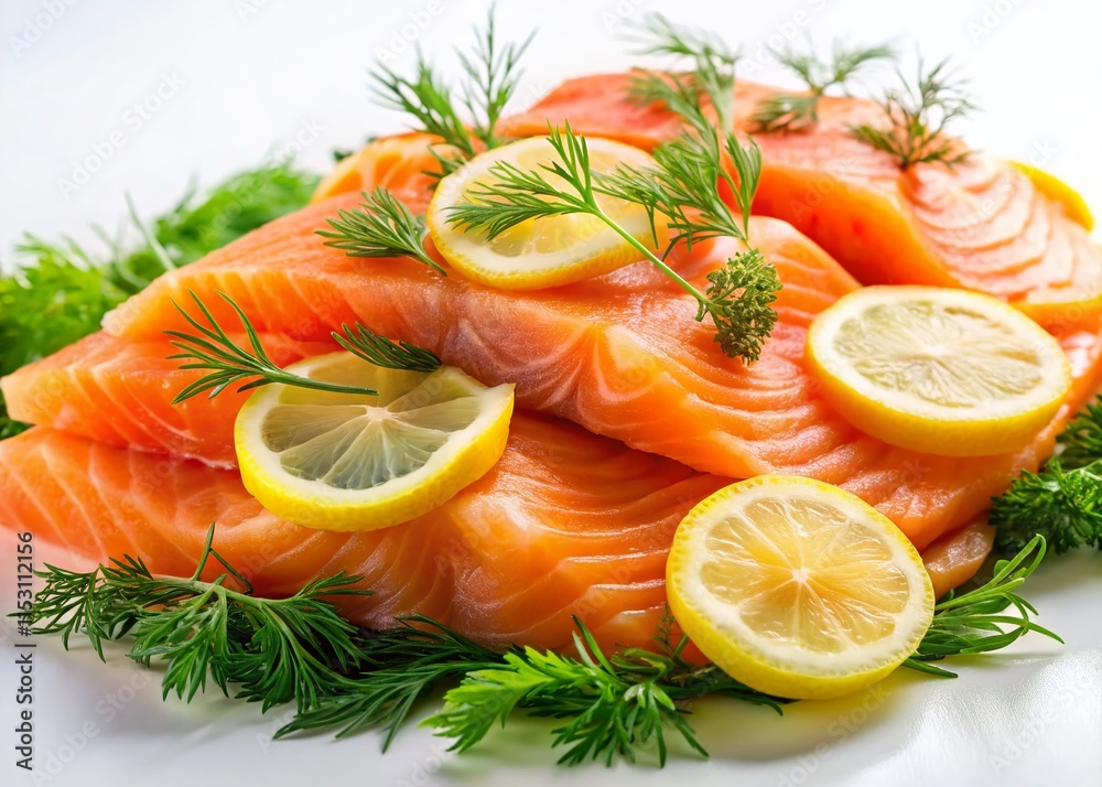 Elegant Smoked Salmon Slices with Dill & Lemon - Gourmet Food Photography Elegant Smoked Salmon Slices with Dill & Lemon - Gourmet Food Photography