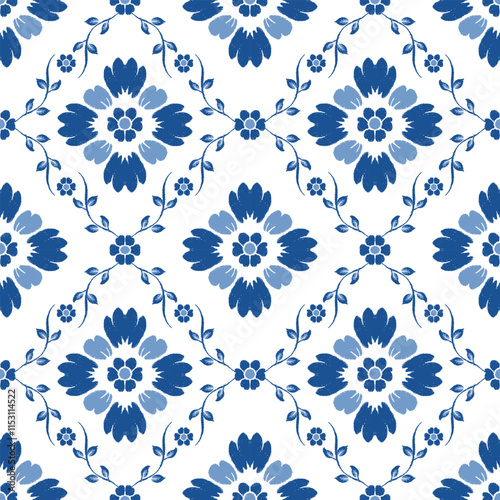 seamless pattern with blue flowers