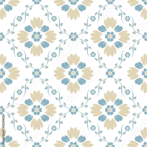 Seamless pattern, talavera ceramic majolica patchwork, isolated symbols for fabric design.