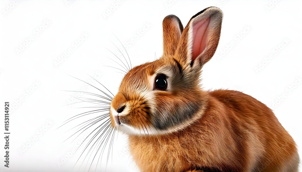 Obraz premium A rabbit sitting on a white background, clean and simple, focused on its calm demeanor