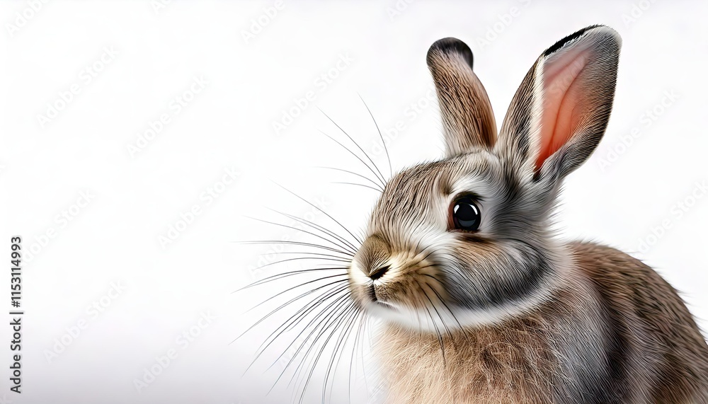 Fototapeta premium A rabbit sitting on a white background, clean and simple, focused on its calm demeanor