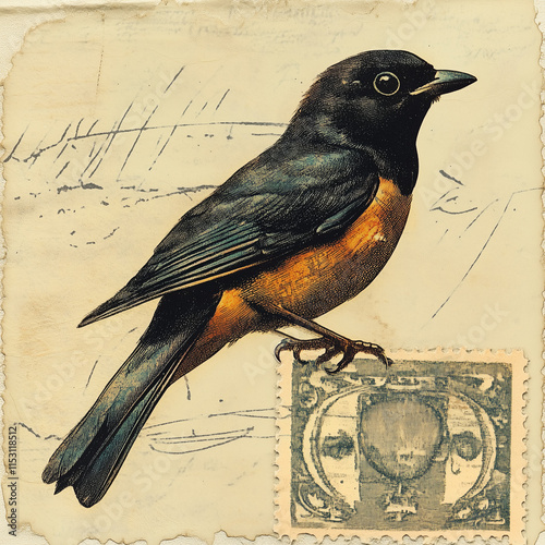 Image Bird Vintage Postage Stamp