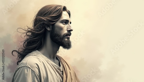Graceful and refined linework of Jesus Christ with open space for reflections or words.