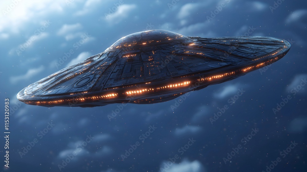 Obraz premium Futuristic UFO in a Dramatic Cloudy Sky