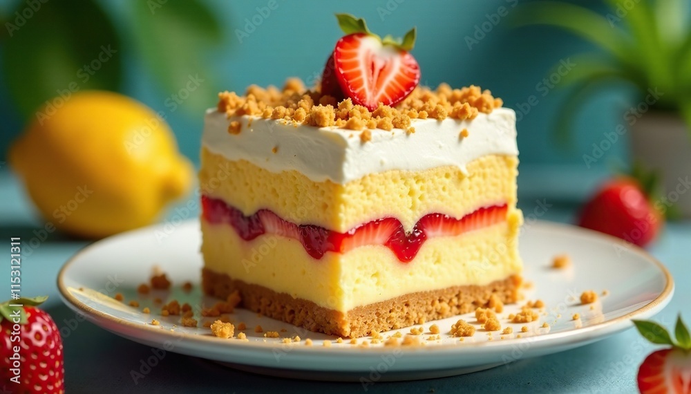 shot of layered dessert with graham cracker topping from the front, tropical, tall shot of layered dessert with graham cracker topping from the front, tropical, tall