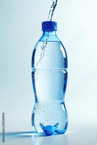 Sparkling water flows into a clear plastic bottle, natural, clear, bottle