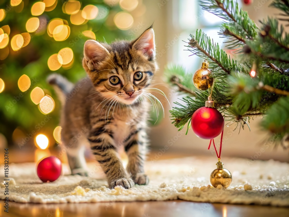 Festive Kitten Play: Adorable Kitten & Christmas Toy Festive Kitten Play: Adorable Kitten & Christmas Toy