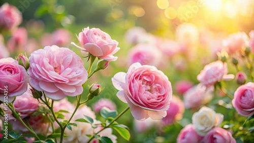 Soft Pink Roses in a Garden , flower field, spring