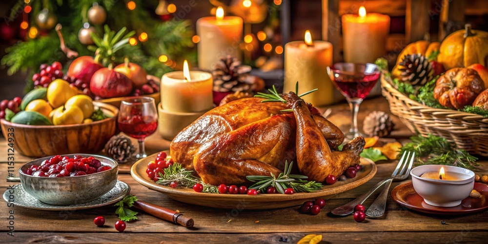Festive Thanksgiving Turkey Dinner Table Setting: Rustic Elegance & Abundant Food Festive Thanksgiving Turkey Dinner Table Setting: Rustic Elegance & Abundant Food