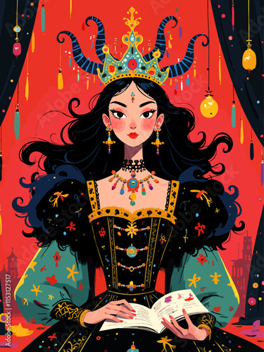 illustration a fortune teller girl in vintage